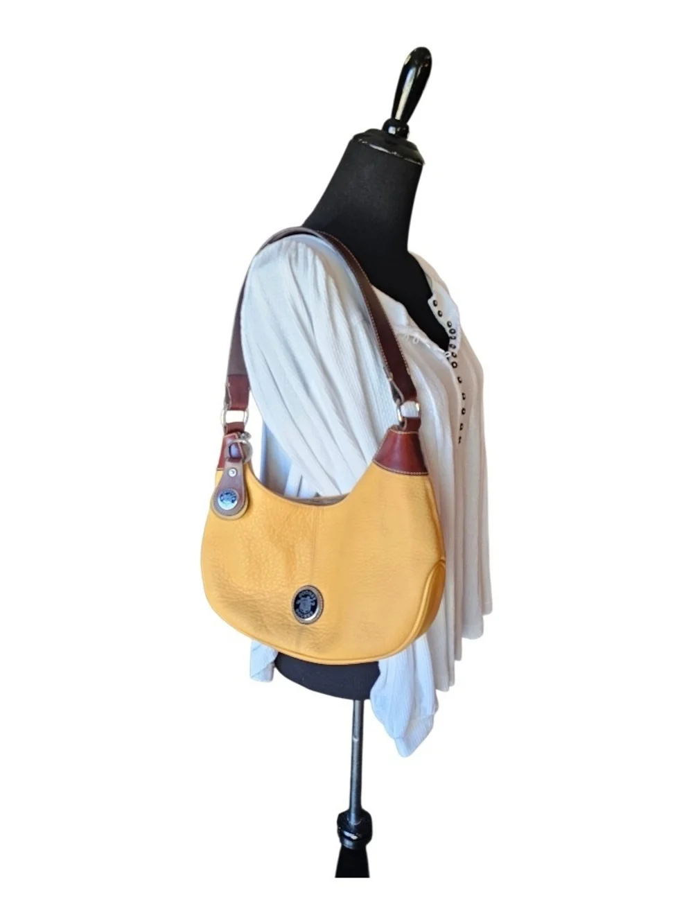 Vintage Dooney & Bourke Pebbled Leather Crescent Hobo Bag Yellow Y2K